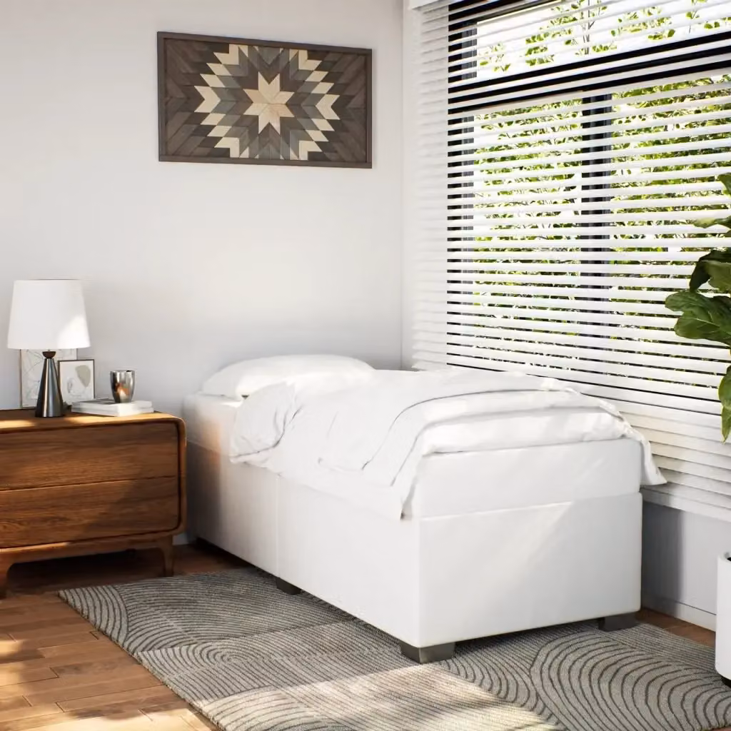 Letto singolo per adulti in similpelle bianca con struttura in legno e doghe, L/P/H: 90 x 190 cm – 2