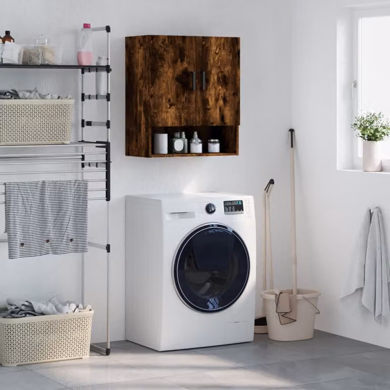 Armadietto a muro vidaXL in legno Rovere Fumo, design moderno con ante a battente e ripiani interni, L 60 cm x P 31 cm x H 70 cm