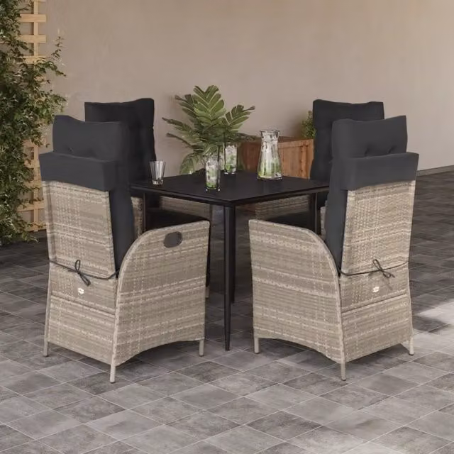Set Pranzo da Giardino 5pz con Cuscini Grigio Chiaro Polyrattan 3213276