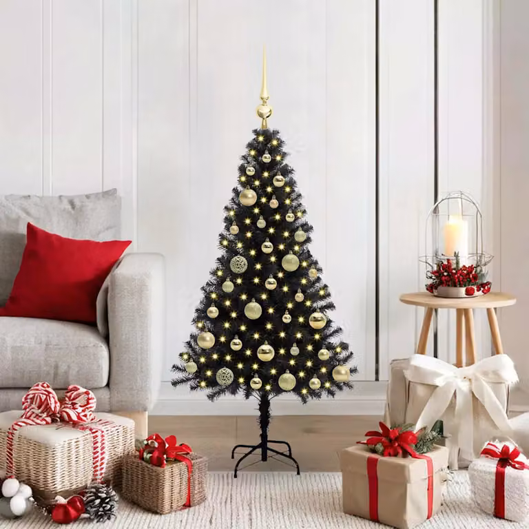 Albero di Natale moderno vidaXL nero con luci LED warm white in PVC, Altezza: 120 cm