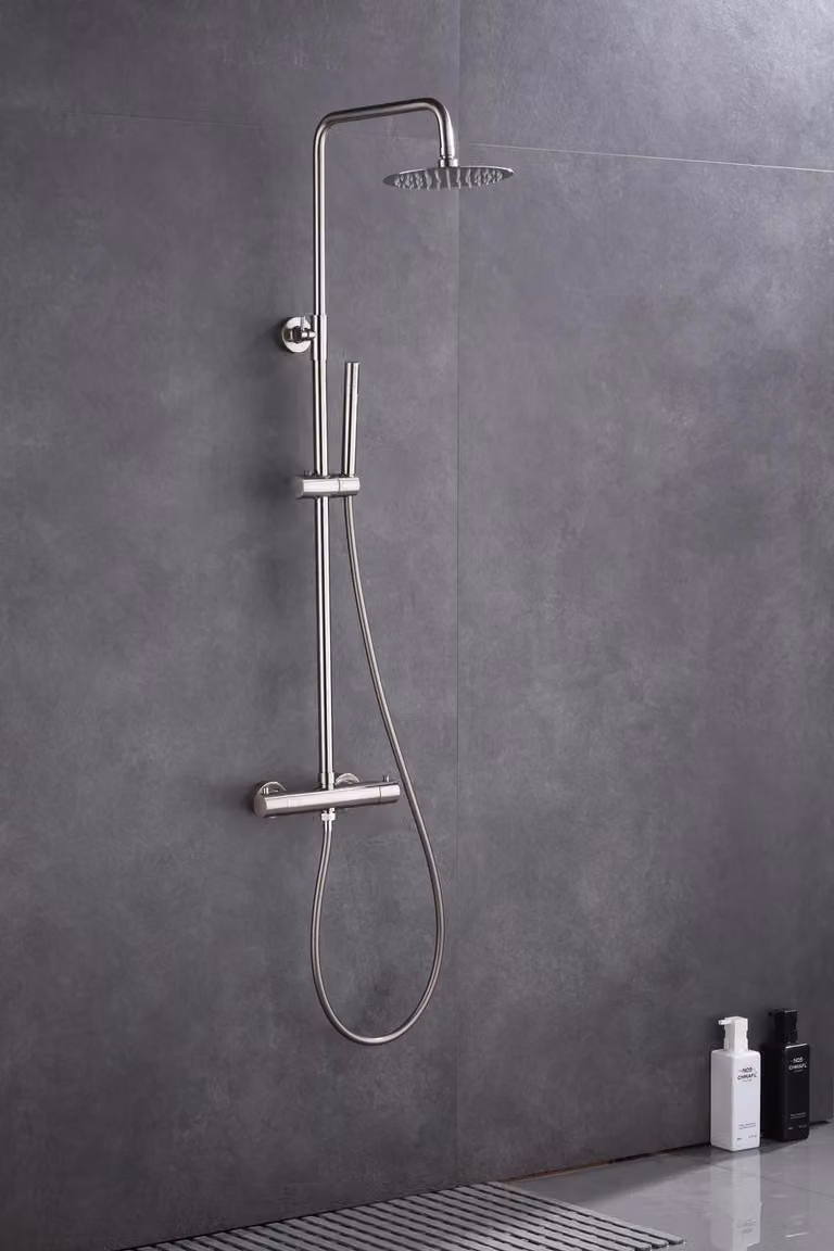 Set doccia a pioggia WEBO Atlanta in acciaio inox spazzolato - termostatico, doccetta e soffione