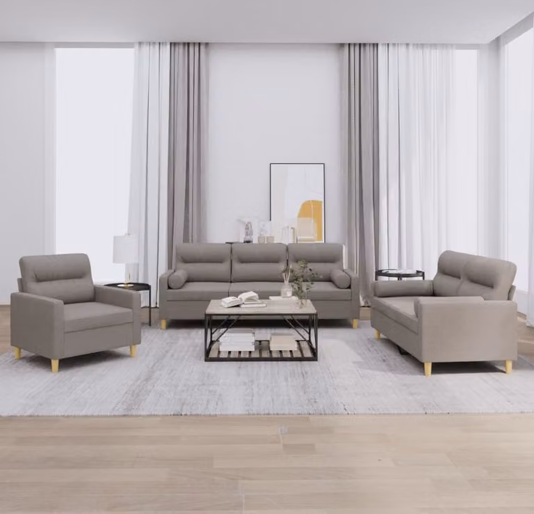 Maison Exclusive - Set divano a 3 pezzi con cuscini in tessuto color taupe