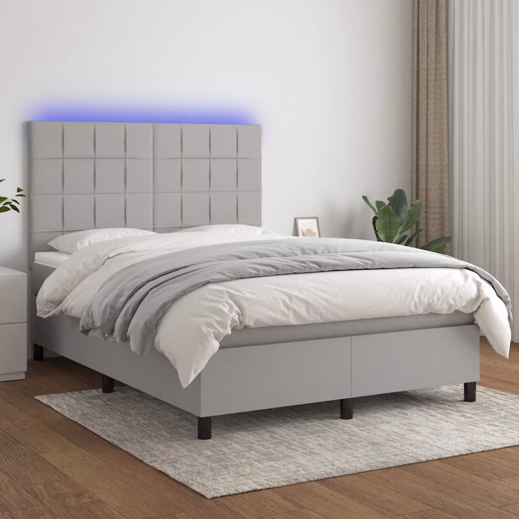 Maison Exclusive - Letto a Molle Materasso e LED Grigio Chiaro 140x190 cm Tessuto