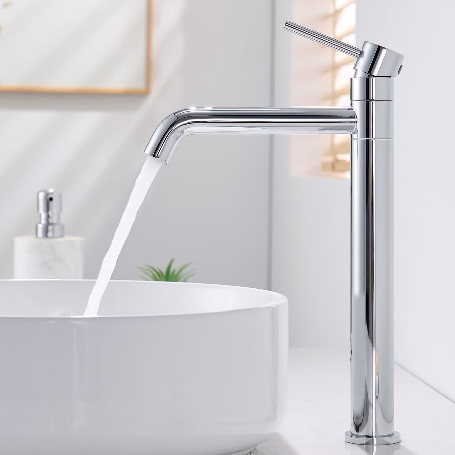 Miscelatore per lavabo, alto, girevole a 360°, cromato, altezza del beccuccio 230 mm