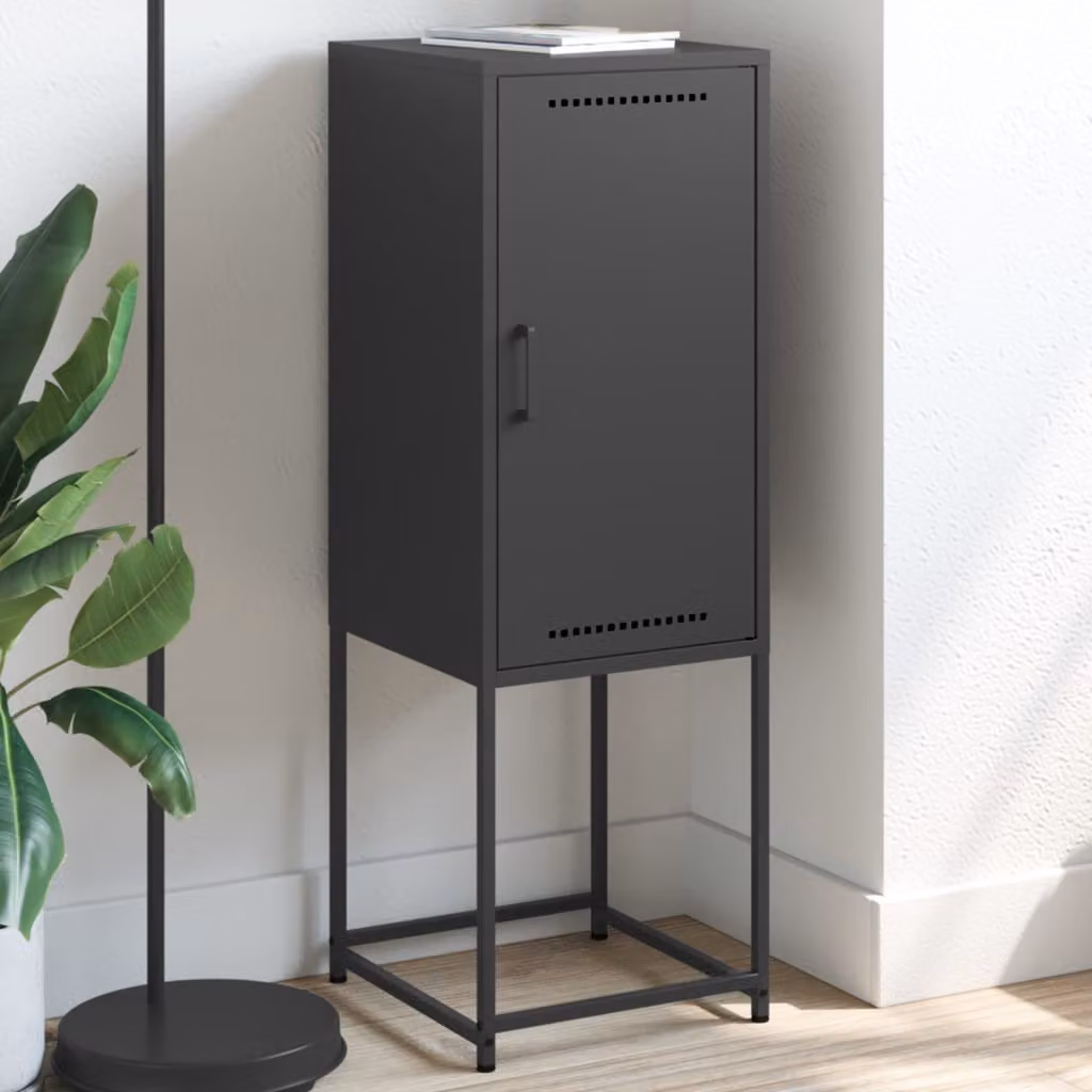 Credenza in stile industriale vidaXL in metallo nero opaco con ante a battente, L/P/H: 36 x 39 x 107 cm
