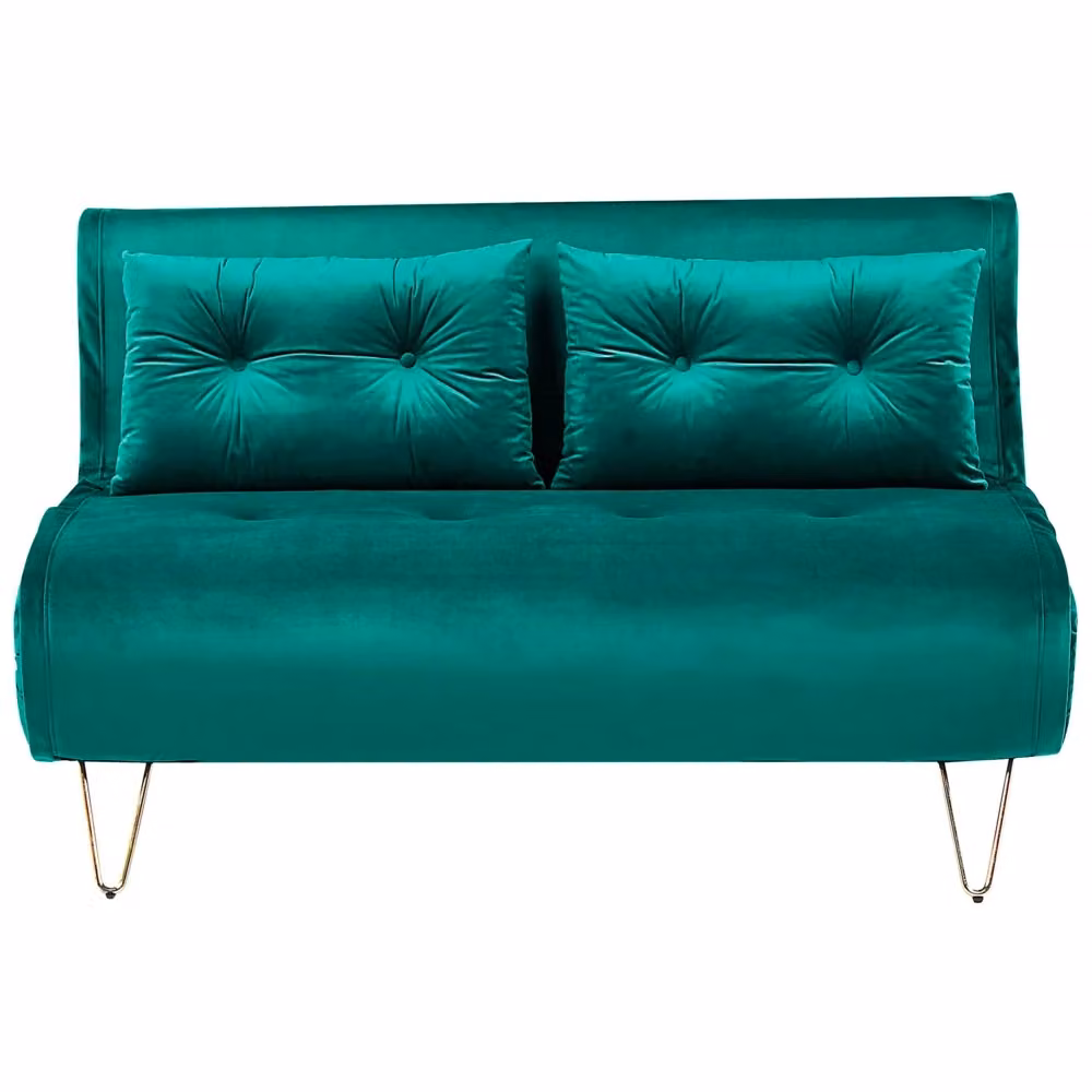 Divano Letto Beliani in Velluto Verde Scuro con Gambe in Metallo Dorato, Modello Click Clack con Cuscini e Rivestimenti Sfoderabili – 2