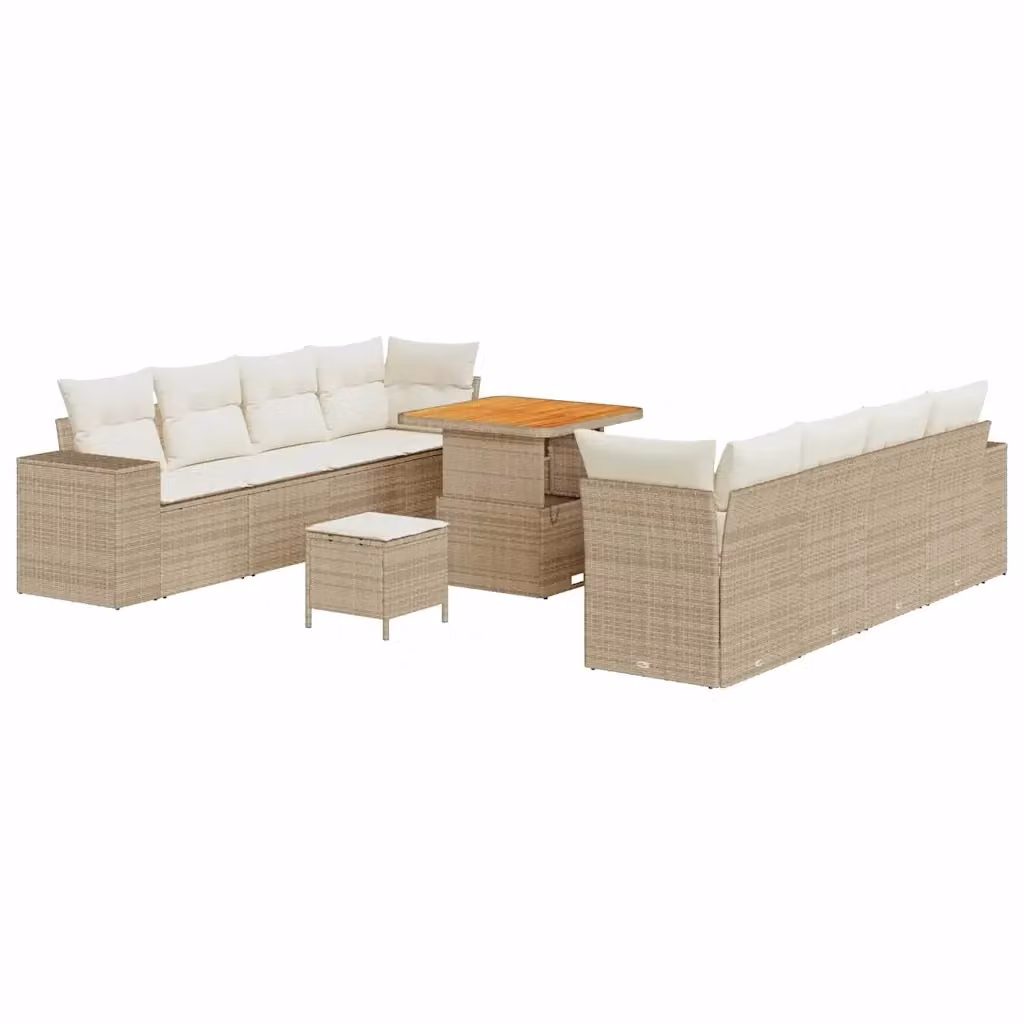 Set Divano da Giardino vidaXL 11 Pezzi Beige con Cuscini e Tavolino in Polyrattan e Metallo – 2