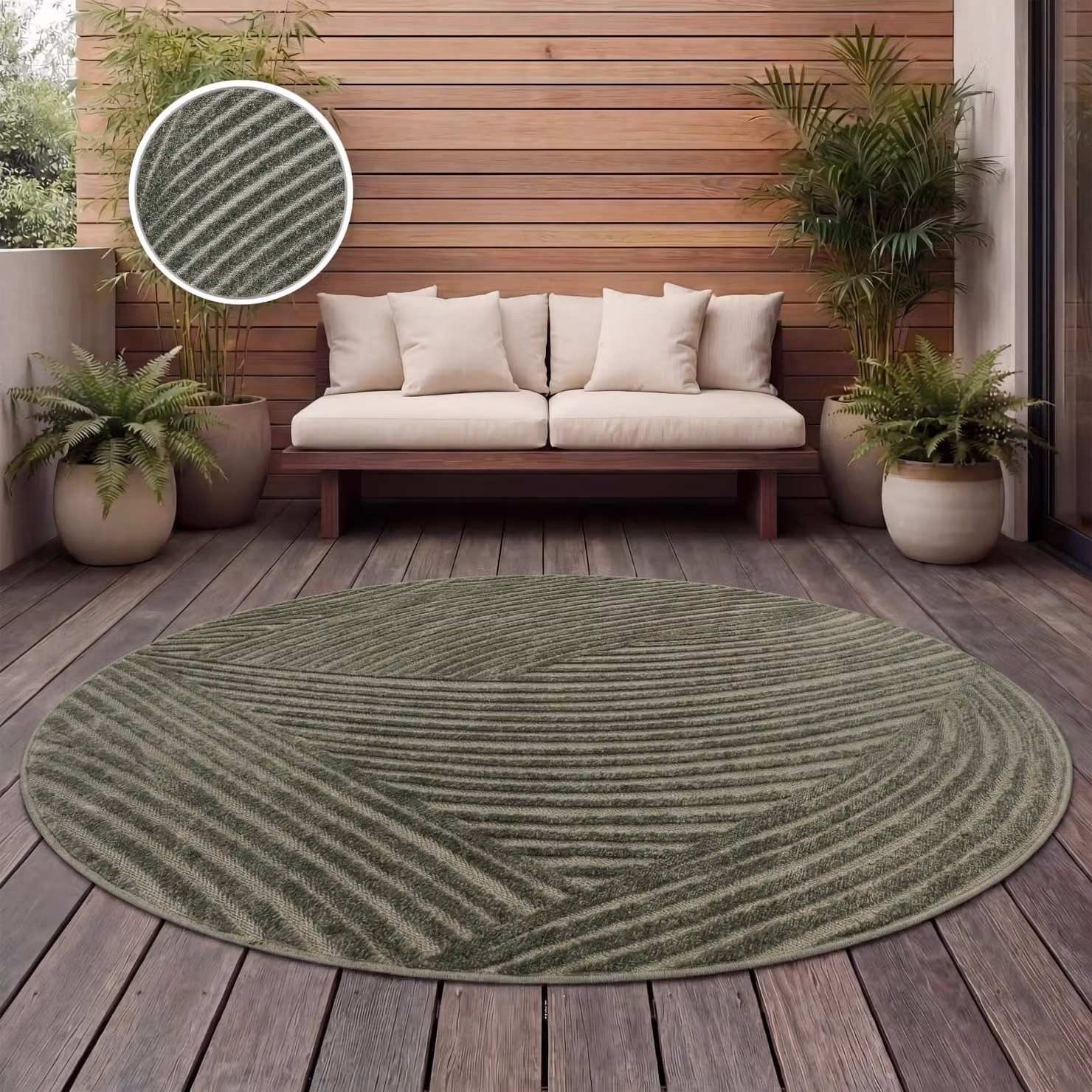 Tappeto rotondo Cotara verde per interni ed esterni, Diametro: 120 cm – 2