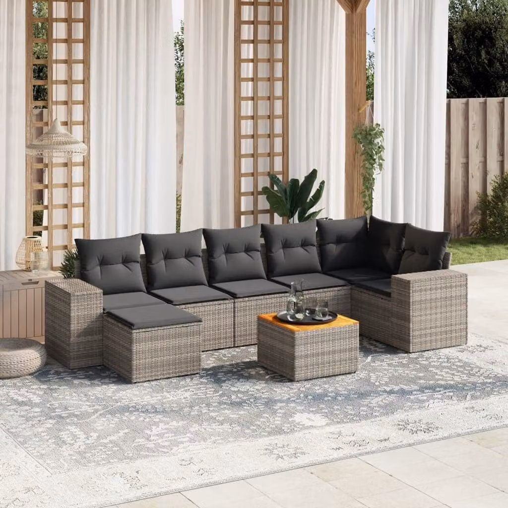 Maison Exclusive - Set da giardino 8 pezzi con cuscini grigio in polyrattan