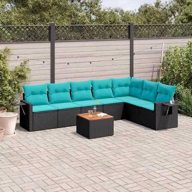 Set Divani da Giardino 8 pz con Cuscini Nero in Polyrattan 3224594