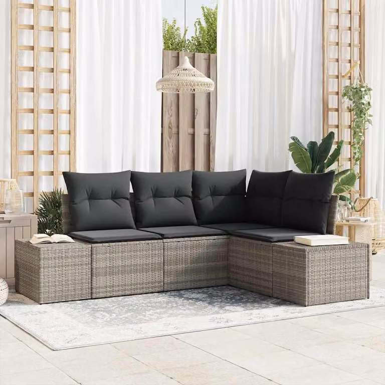 Maison Exclusive - Set da giardino composto da 4 pezzi, divano in rattan sintetico color grigio chiaro