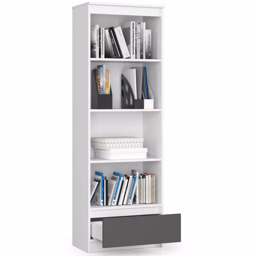Armadio da ufficio AKORD R60 con inserto frontale a cassetto, Bianco e Grigio Grafite, L: 60 cm, P: 35 cm, H: 180 cm – 2