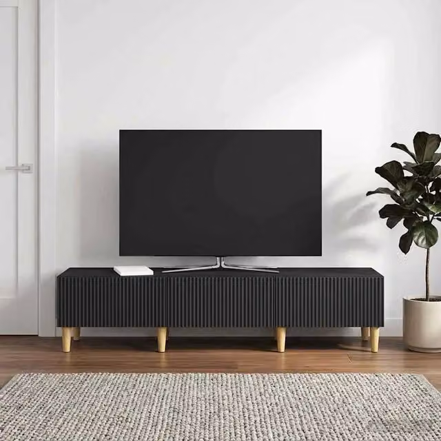 Mobile TV moderno vidaXL in legno MDF nero L: 147 cm, P: 34,5 cm, H: 30 cm – 1