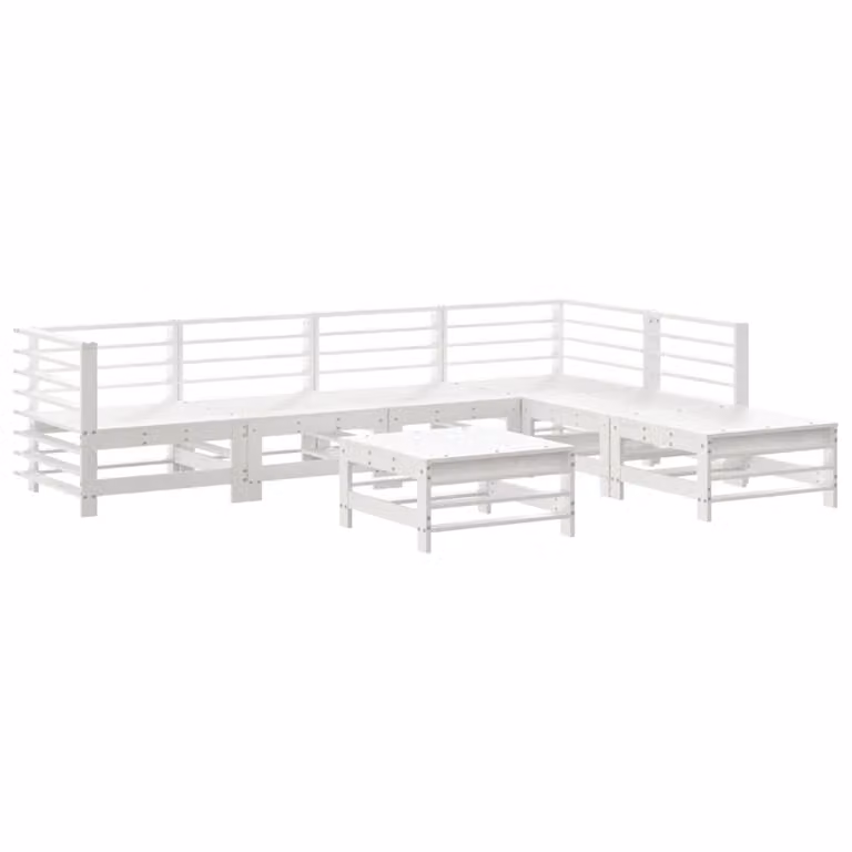 Set Salotto da Giardino 7 pz Bianco in Legno Massello di Pino