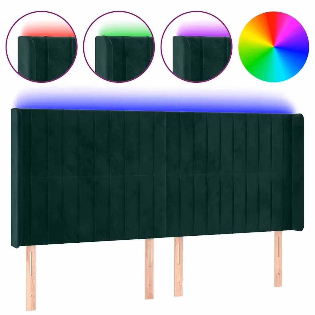 Testiera per letto con LED e porta USB vidaXL in velluto verde scuro L: 203 cm, P: 16 cm, H: 118-128 cm – 2