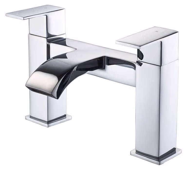 Miscelatore per lavabo a cascata, in ottone lucido, con due manopole, senza piombo