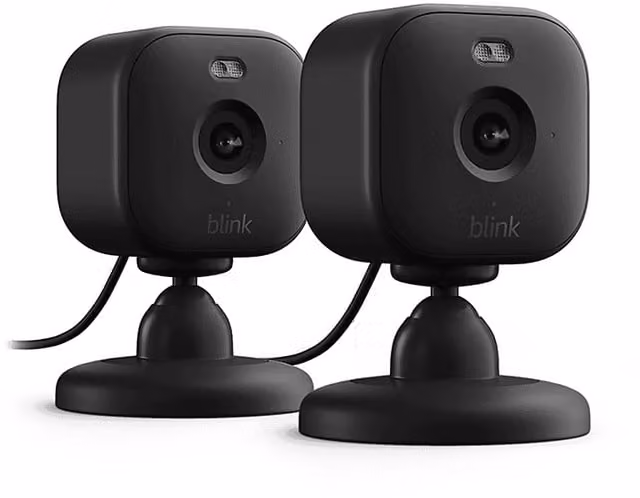 Videocamera di sorveglianza Amazon Blink Mini 2 per interno ed esterno, con connettività WiFi, visione notturna e microfono integrato, colore nero