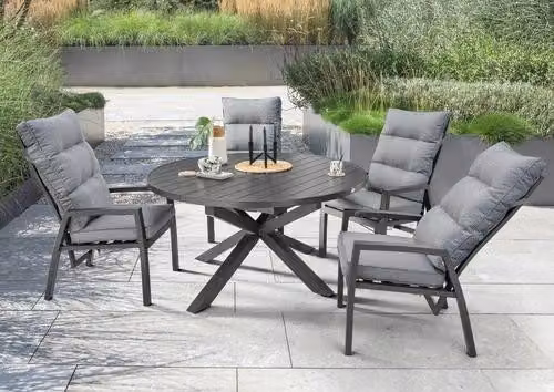 Dinette Destiny GARDA ARONA 4 sedie con schienale alto + tavolo Ø120/170x120x75cm allungabile