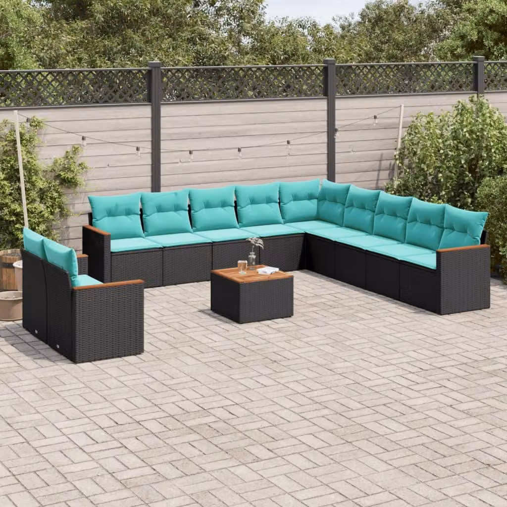 Maison Exclusive - Set da giardino 12 pezzi con cuscini, polyrattan nero