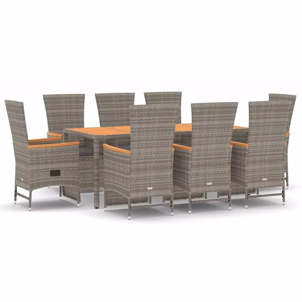 Set da pranzo da giardino vidaXL in polyrattan grigio con tavolo in legno di acacia e 9 pezzi – 2