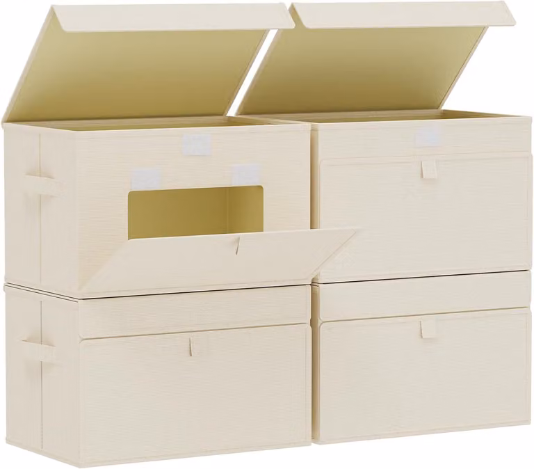 Scatole di stoccaggio con coperchio, in tessuto, confezione da 4, dimensioni 38 x 25 x 25 cm, ideali per camera da letto e ufficio