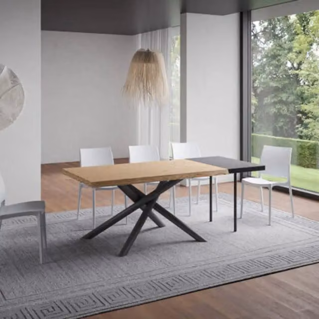 Tavolo allungabile moderno Itamoby in legno rovere e metallo, L: 140-190 cm, P: 90 cm, H: 75 cm, colore rovere e antracite