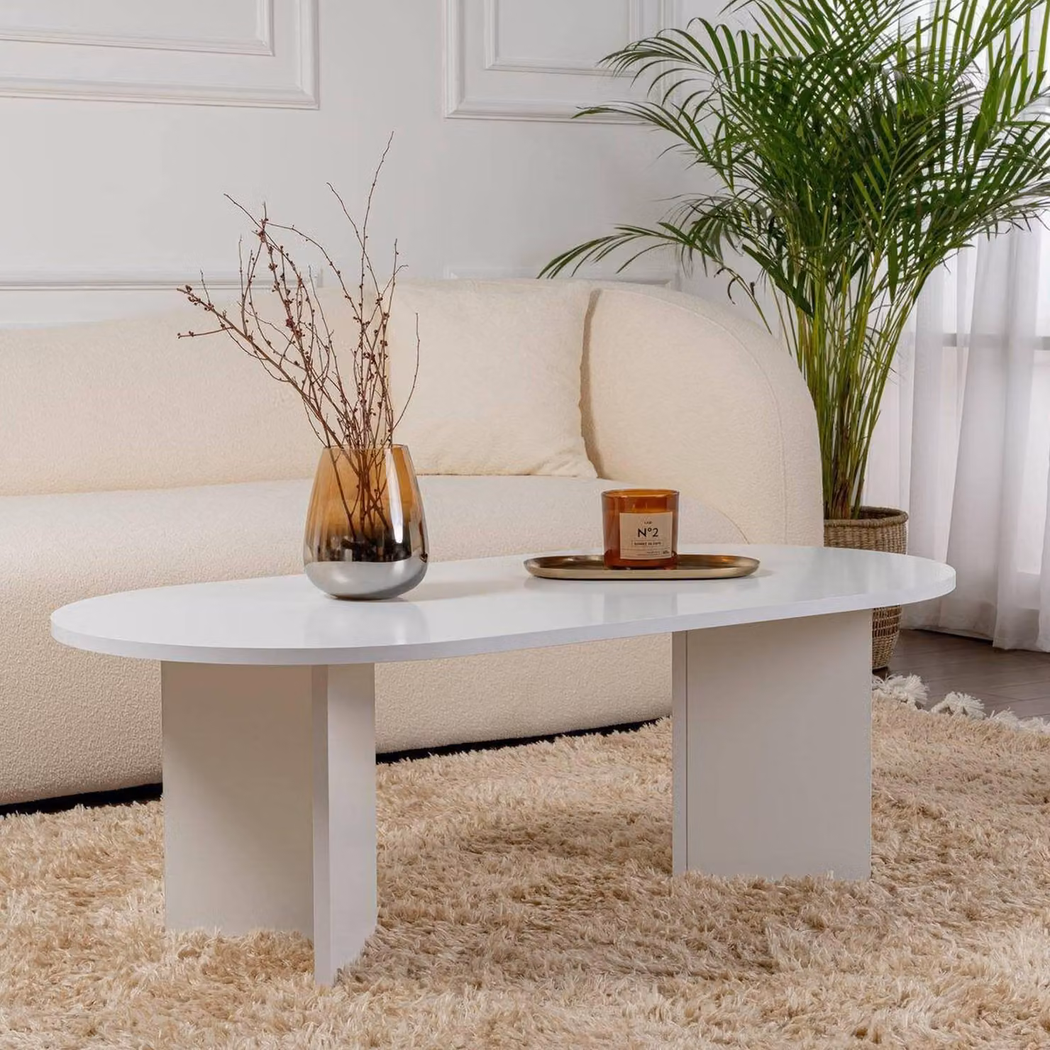 Dmora Tavolino da Salotto Elain 60x119x40h cm Bianco, Portariviste Forma Rettangolare