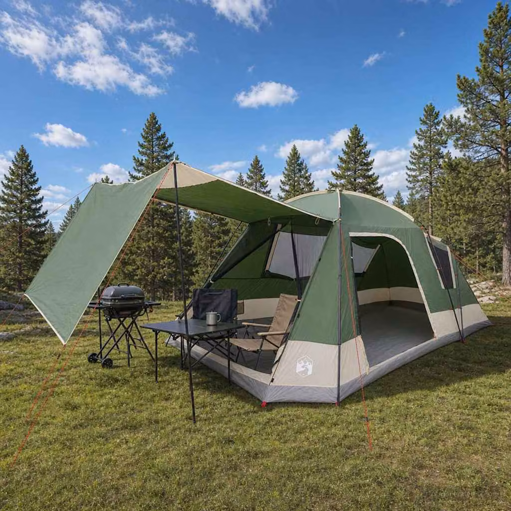 Tenda Capanna vidaXL per 12 persone in poliestere e acciaio, Verde