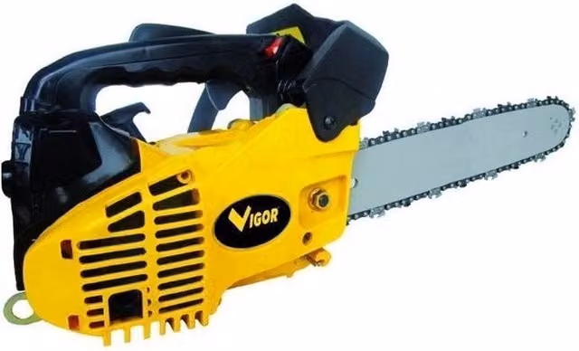 Motosega a gas Vigor VMS-30 a 2 tempi, 25,4 cc, 800 W, barra da 30 cm con catena Oregon e lubrificazione automatica, colore giallo