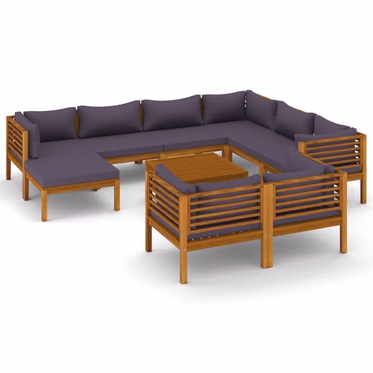 Set Divani da Giardino 10 pz con Cuscini in Massello di Acacia