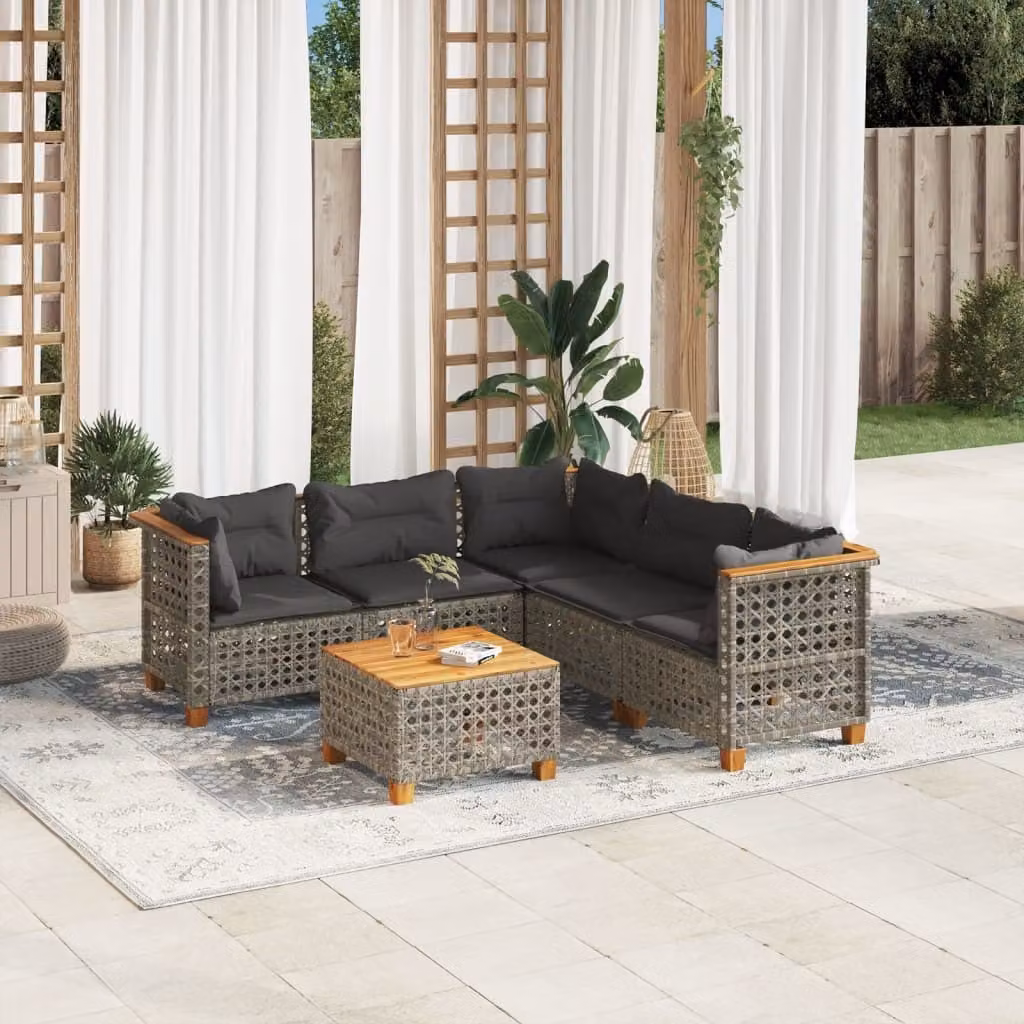Maison Exclusive - Set da giardino 6 pezzi con cuscini Grigio Poly Rattan