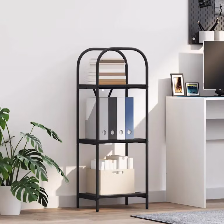 Libreria moderna vidaXL a 3 livelli in metallo e MDF nero, L 40 cm x P 30 cm x H 109 cm