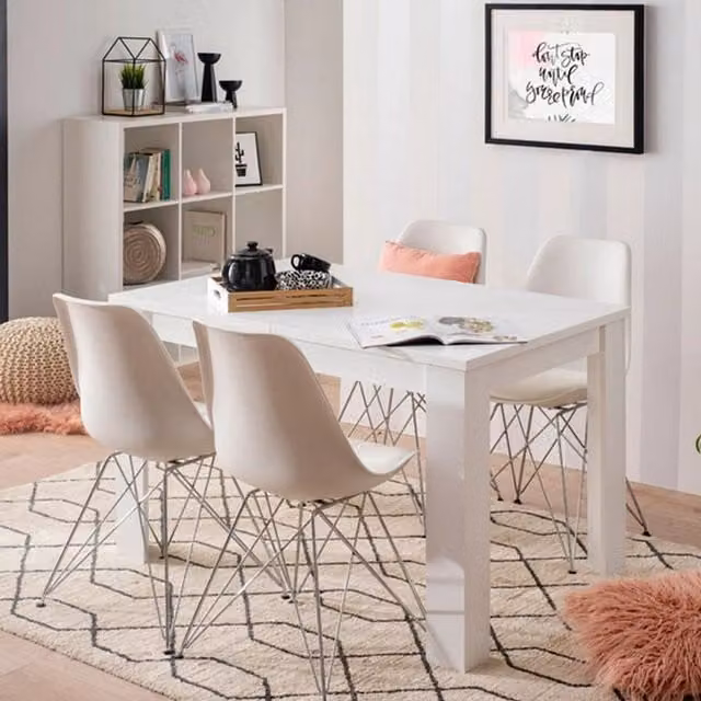 Tavolo fisso moderno DMORA per 6 persone, rettangolare, bianco, L: 120 cm, P: 80 cm, H: 74.5 cm