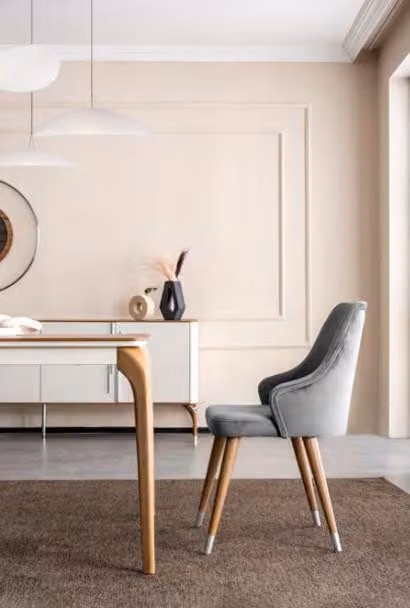Stuhl Stühle Luxus Design Lehnstuhl Holz Polster Modern Esszimmer Möbel Holz