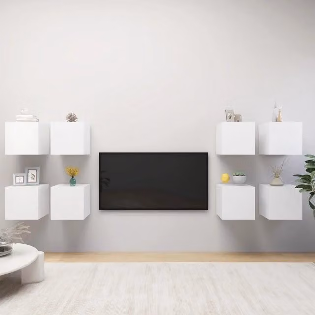Mobili Porta TV a Parete 8 pz-Credenza per TV Bianchi 30,5x30x30 cm
