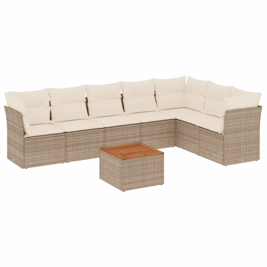 Set Divano da Giardino a L vidaXL 8 pz con Cuscini Beige e Tavolino, Struttura in Acciaio e Legno di Acacia – 2