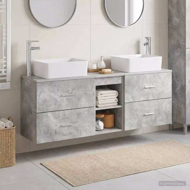 Set di Armadi da Bagno 3 pz Grigio Cemento 136 x 35 x 80 cm 3405854