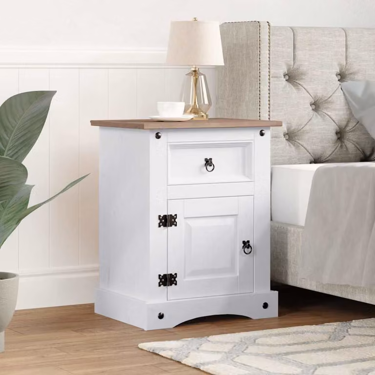 Comodino in legno di pino messicano vidaXL Bianco L: 53 cm, P: 39 cm, H: 67 cm