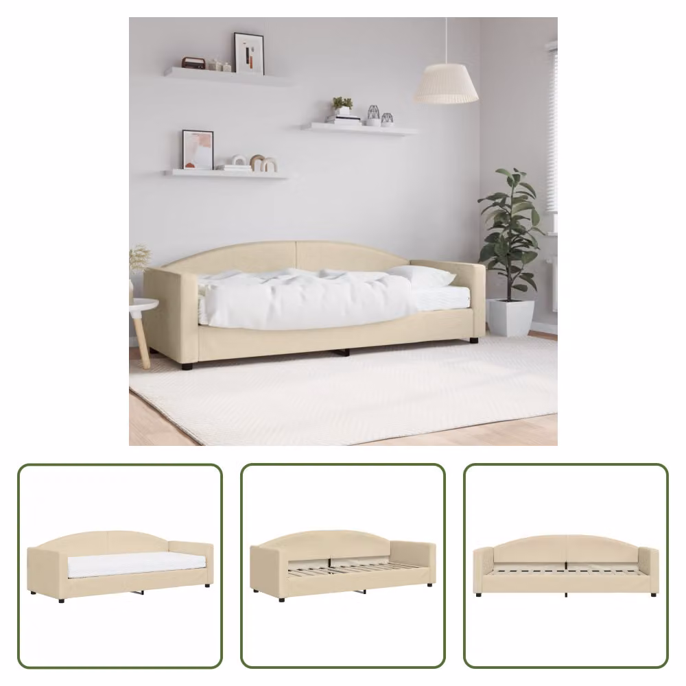 The Living Store Letto da giorno con materasso crema 80x200 cm in tessuto