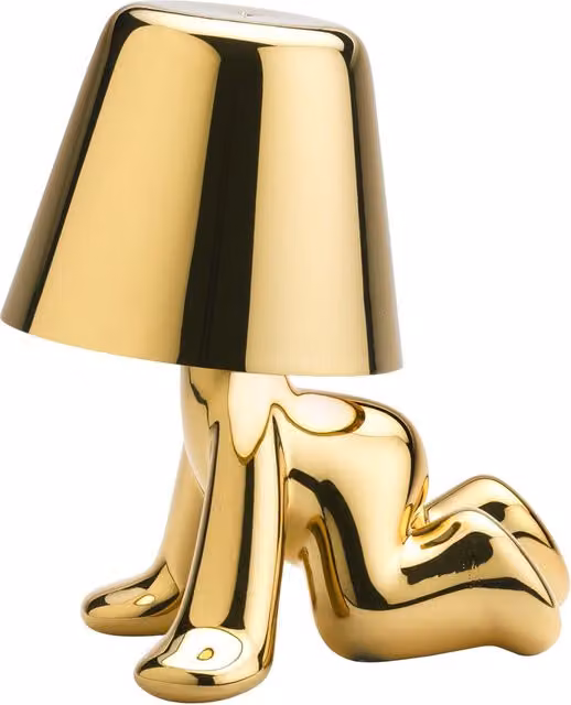 Qeeboo Golden Brothers Lampada da tavolo ricaricabile LED in metallo oro/ottone con controllo touch e luce bianco caldo