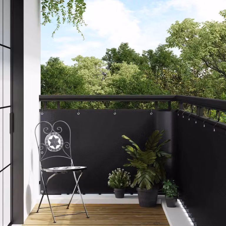 Schermo per balcone vidaXL in polyrattan nero con occhielli L: 600 cm, H: 90 cm