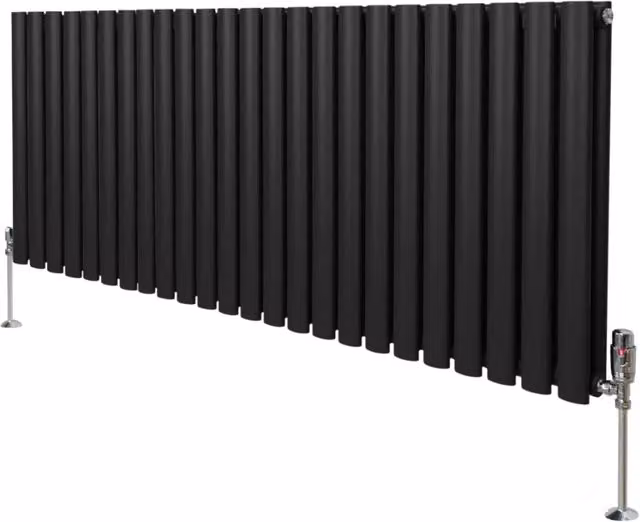 Radiatore a colonna ovale e valvole cromate TRV Designer nero 600 mm x 1440mm