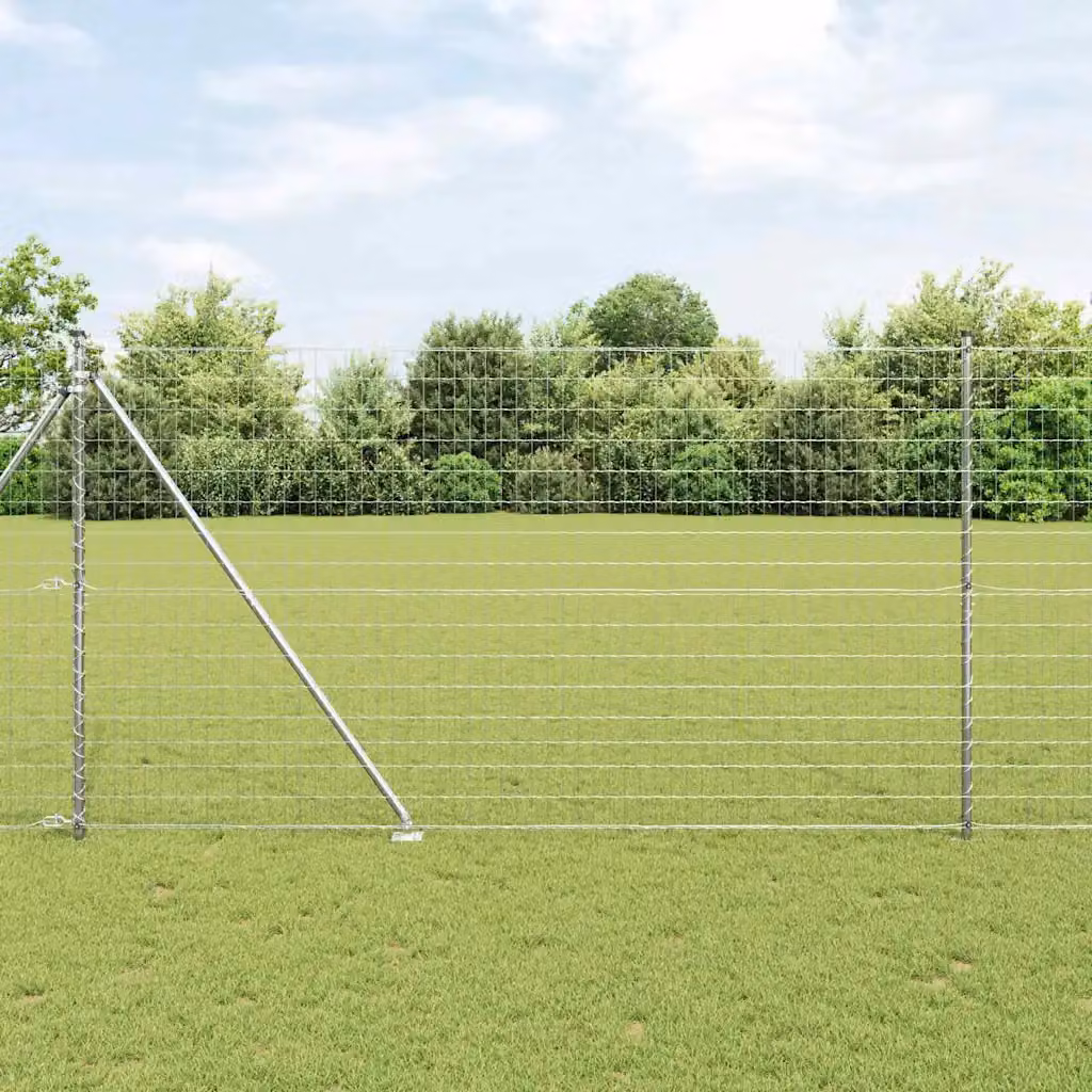 Recinzione da esterno vidaXL in acciaio zincato argento con punte, L: 10 m, H: 1,6 m – 1