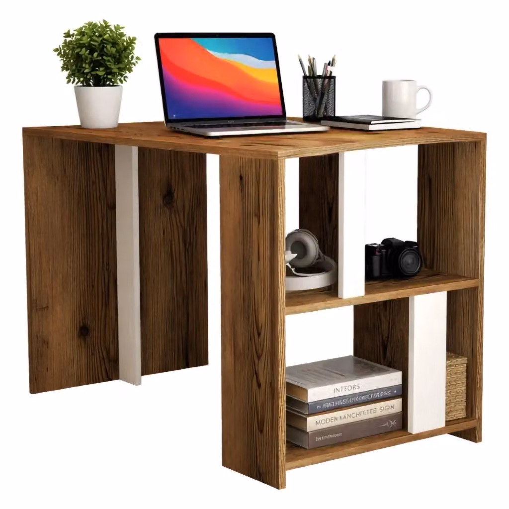 Scrivania DMORA moderna per ufficio e computer, L/P/H: 120 x 60 x 75 cm, Marrone e Bianco – 2