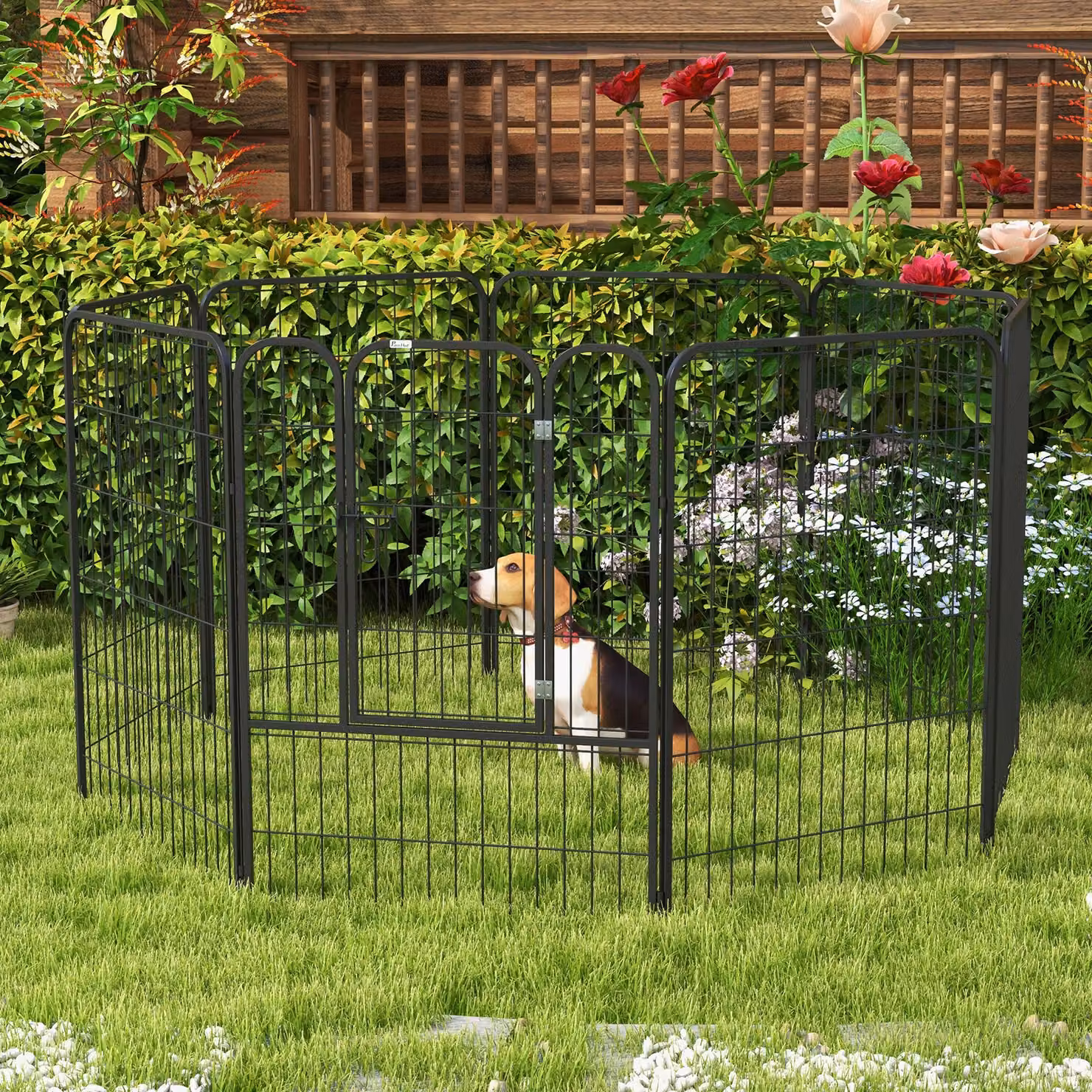 Recinto modulare per cani e cuccioli Aosom in metallo nero, 8 pannelli, H: 79 cm x L: 100 cm – 2