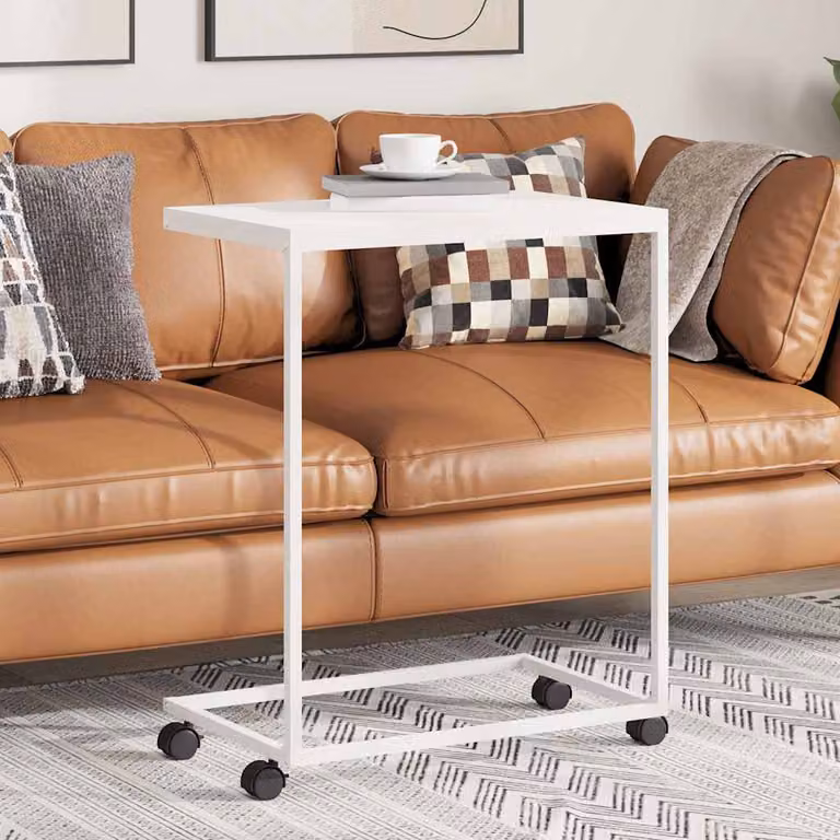 vidaXL Tavolino moderno con ruote in legno multistrato bianco L: 55 cm, P: 35 cm, H: 70 cm