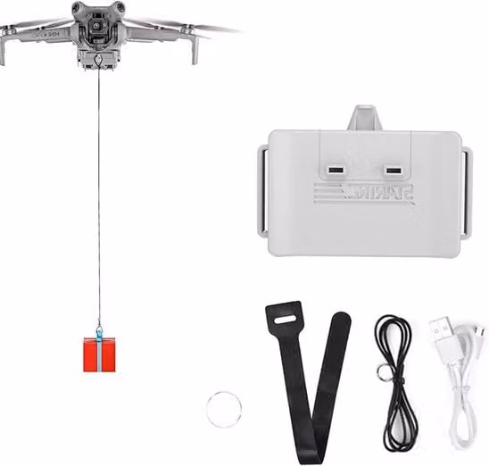 Sistema di lancio magnetico per DJI Mini 4 Pro con rilascio payload bianco
