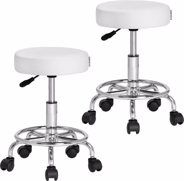 Set di 2 sgabelli girevoli 360 Casaria® bianchi con altezza regolabile e ruote in similpelle – 1