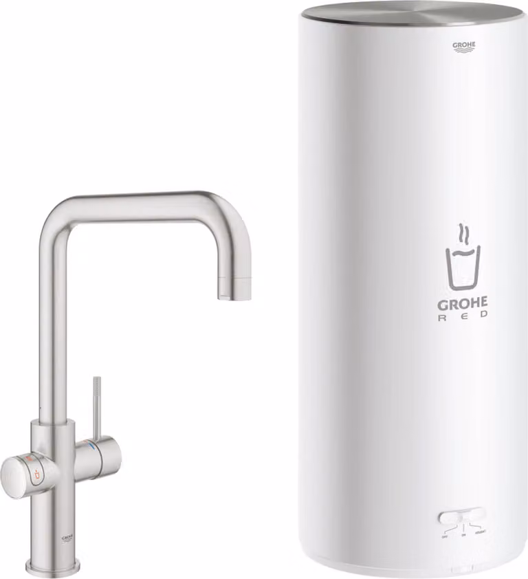 Rubinetto per acqua bollente Grohe Red con bocca a U e boiler combinato Supersteel