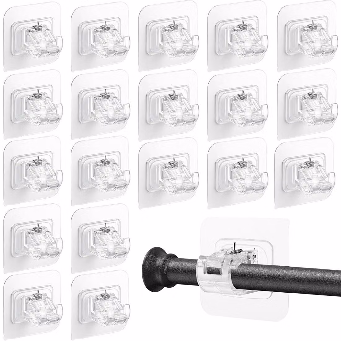 Ganci per tende senza foratura, 20 pezzi, trasparenti, da 15 a 22 mm